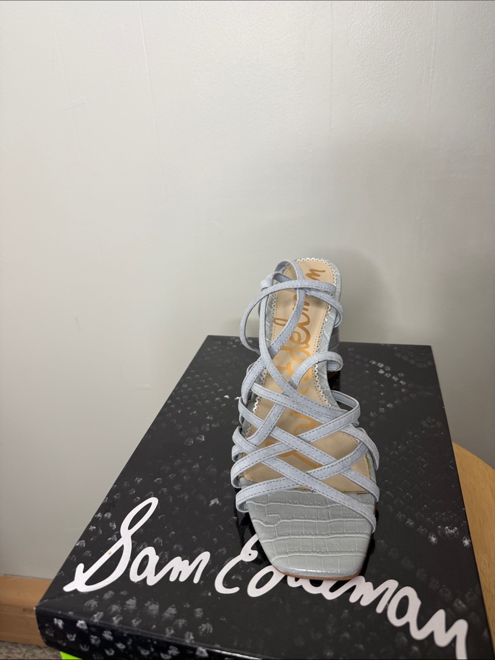 Sam Edelman Light Gray Strappy Croc-Print Heel Sandal
